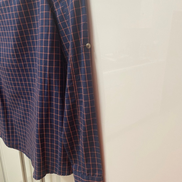 7 for all mankind kids XL button down navy blue with orange stripes Like NEW - Picture 3 of 13